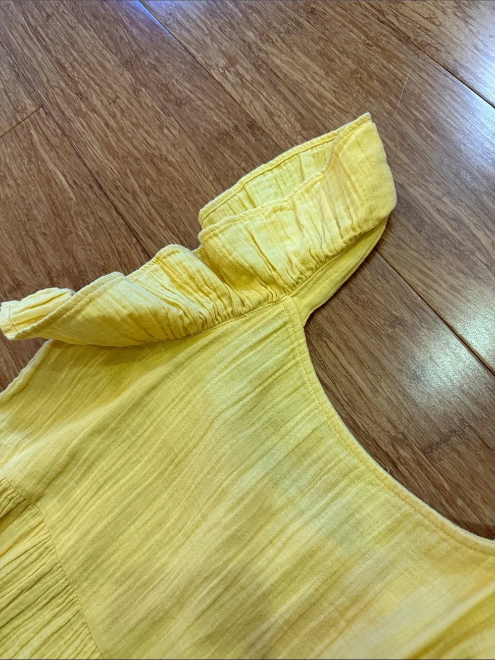 Cat & Jack girls yellow crinkle gauze flutter sleeve dress large plus (10/12)NWT
